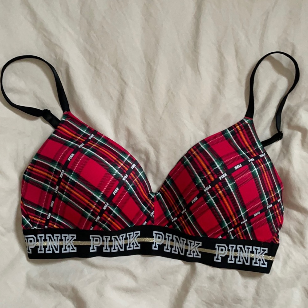 PINK Red Plaid wireless bra 34C